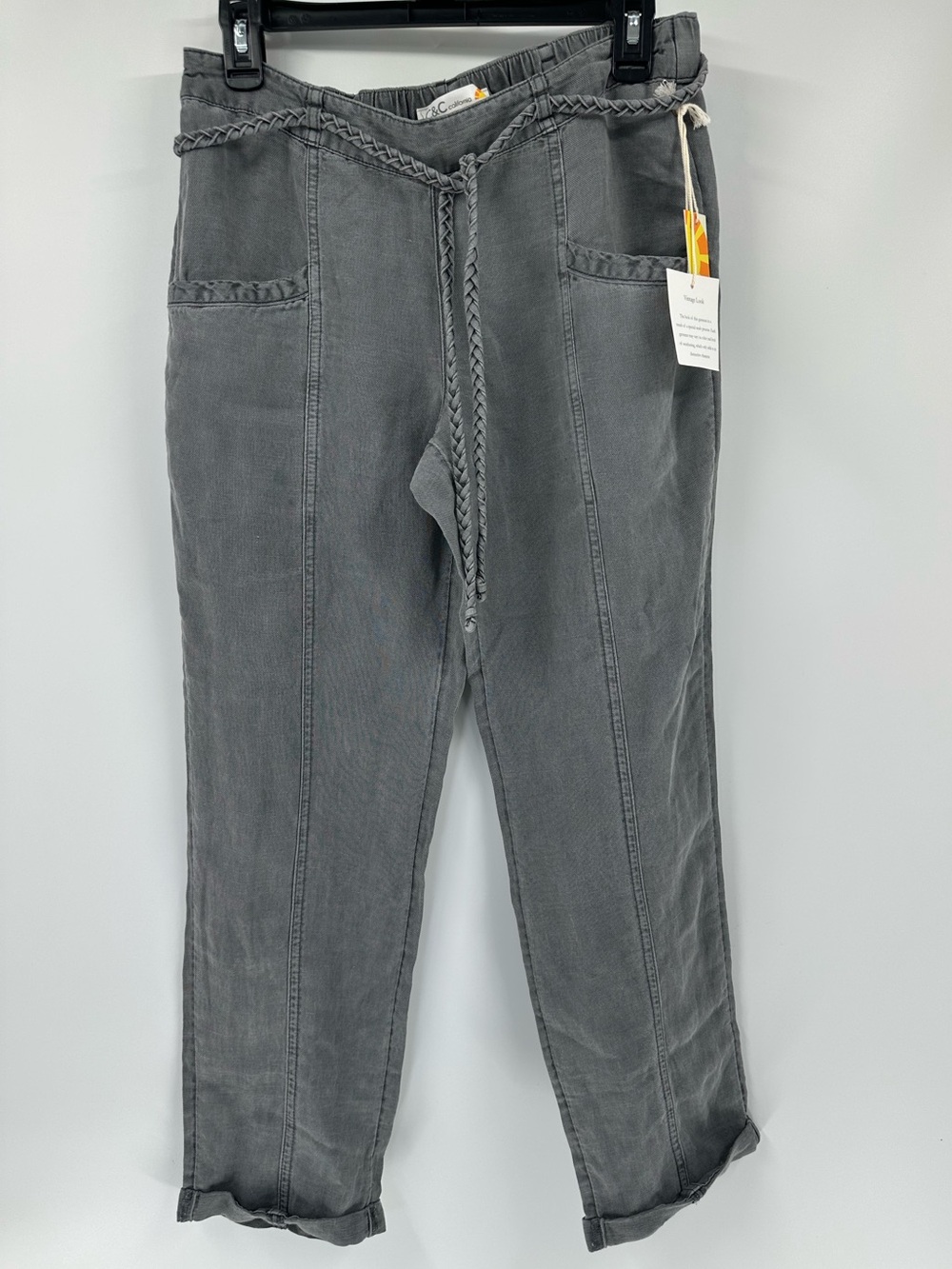 C&C California Linen Blend cuffed cropped Blend Heather Gray Stretch-Waist Pants